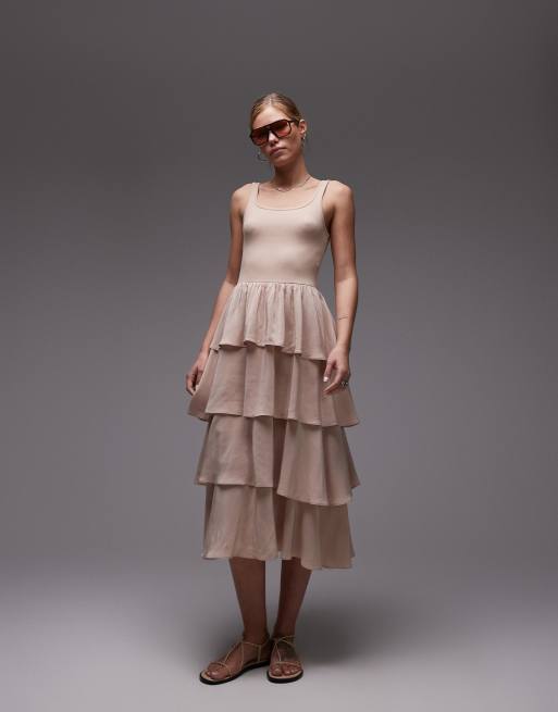princess polly baby blue dress Sequin Angel Sleeve Ruffle Hem Maxi Dress, Beige Silver – Jolie Moi Retail main image 0