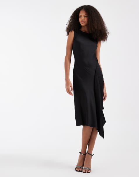 & Other Stories sleeveless satin dress with asymmetric hem in black - view 1