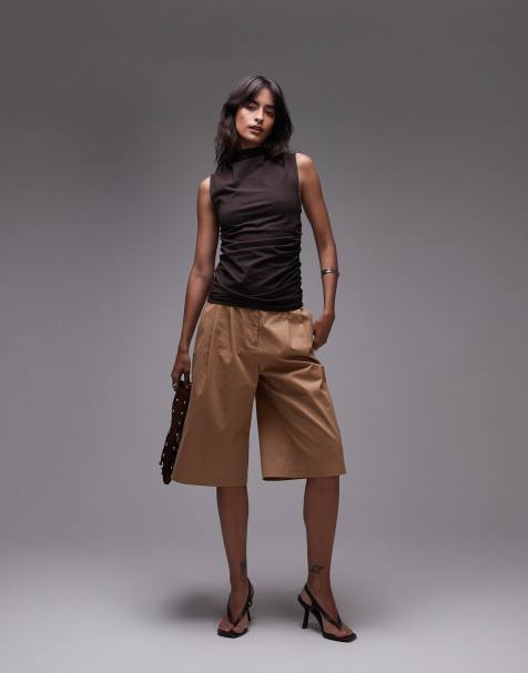 & Other Stories sleeveless supersoft drape jersey top with high neck in brown - view 1