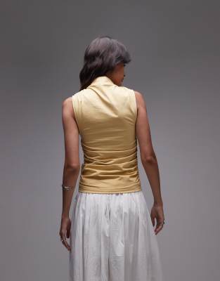 & Other Stories Sleeveless Supersoft Draped Jersey Top With High Neck In Neutral