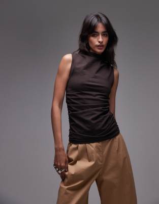 & Other Stories Sleeveless Supersoft Draped Jersey Top With High Neck In Black