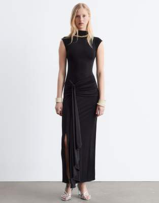 & Other Stories sleeveless tie waist midi dress in black