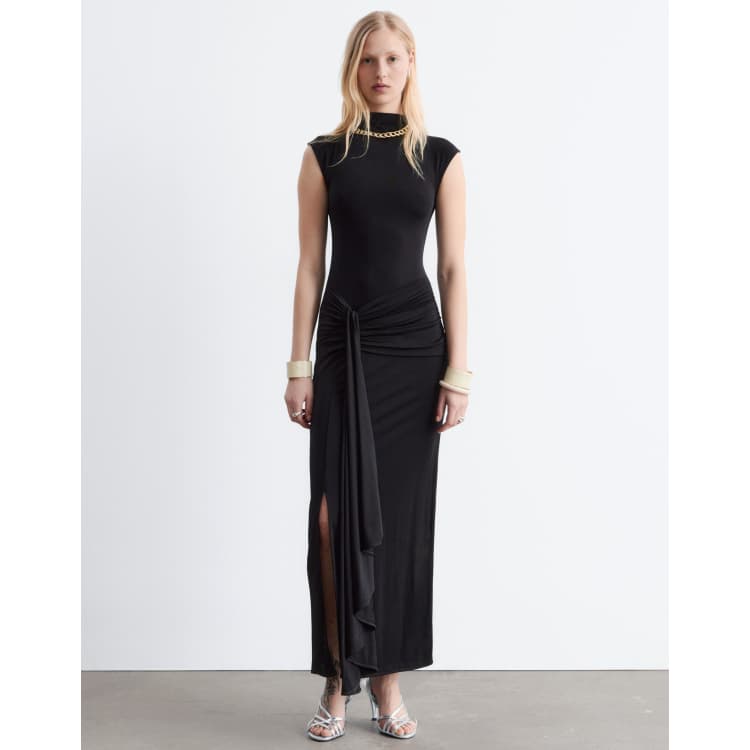 midi black knitted dress Black Knit Contrast Ribbon Neckline Midi Dress *FINAL SALE* – SSYS