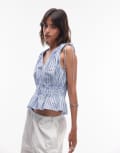 [Other Stories] & Other Stories sleeveless top with drawstring and elasticated detail in blue stripe XS BLUE
