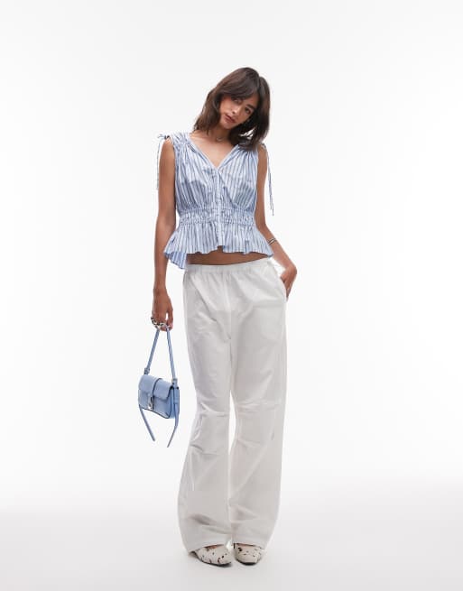 & Other Stories sleeveless top with drawstring and elasticated detail in blue stripe, 2 of 4