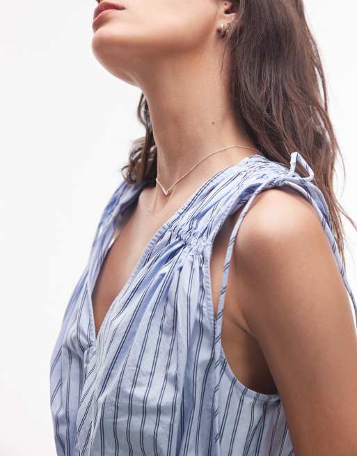 & Other Stories sleeveless top with drawstring and elasticated detail in blue stripe, 4 of 4