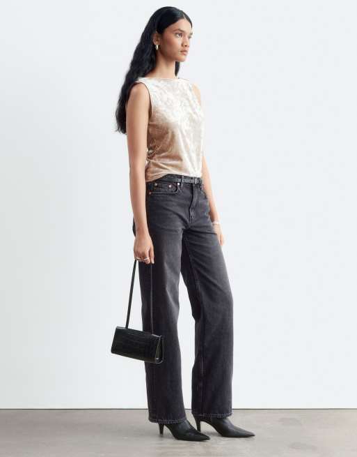 & Other Stories sleeveless velvet top with cowl neck back in beige, 3 of 5