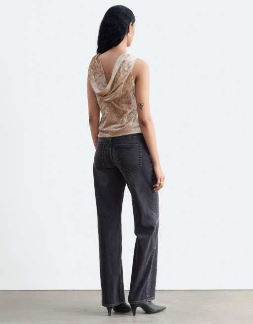 & Other Stories sleeveless velvet top with cowl neck back in beige, 4 of 5
