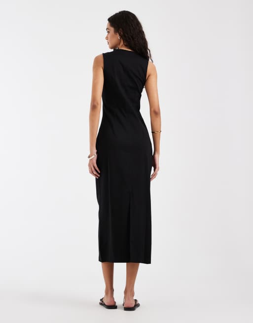 & Other Stories sleevless jersey maxi dress with back split in black, 3 of 4