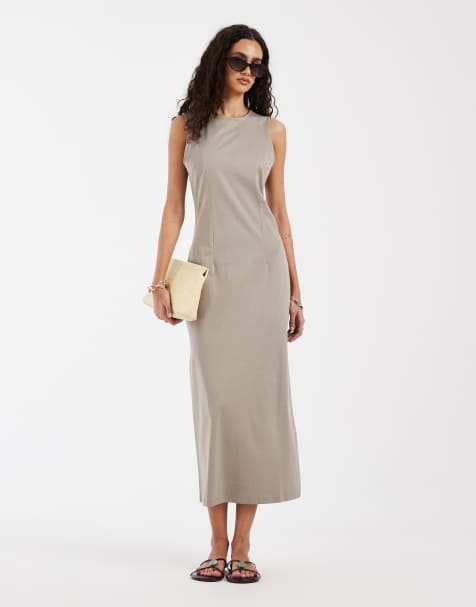 & Other Stories sleevless jersey maxi dress with back split in brown - view 1