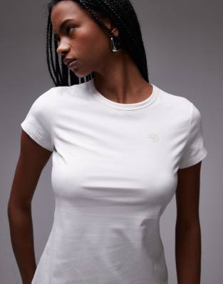 & Other Stories slim fi t-shirt in white with mini croissant embroidery