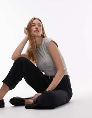 & Other Stories - Slim-Fit-Oberteil aus Jersey in Grau mit Kappärmeln und Rundhalsausschnitt