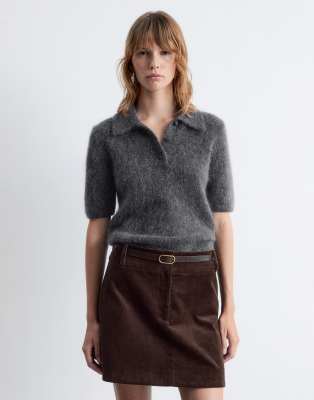 & Other Stories - Slim-Fit-Oberteil in Grau aus Strick aus Mohair und Wolle mit Polokragen