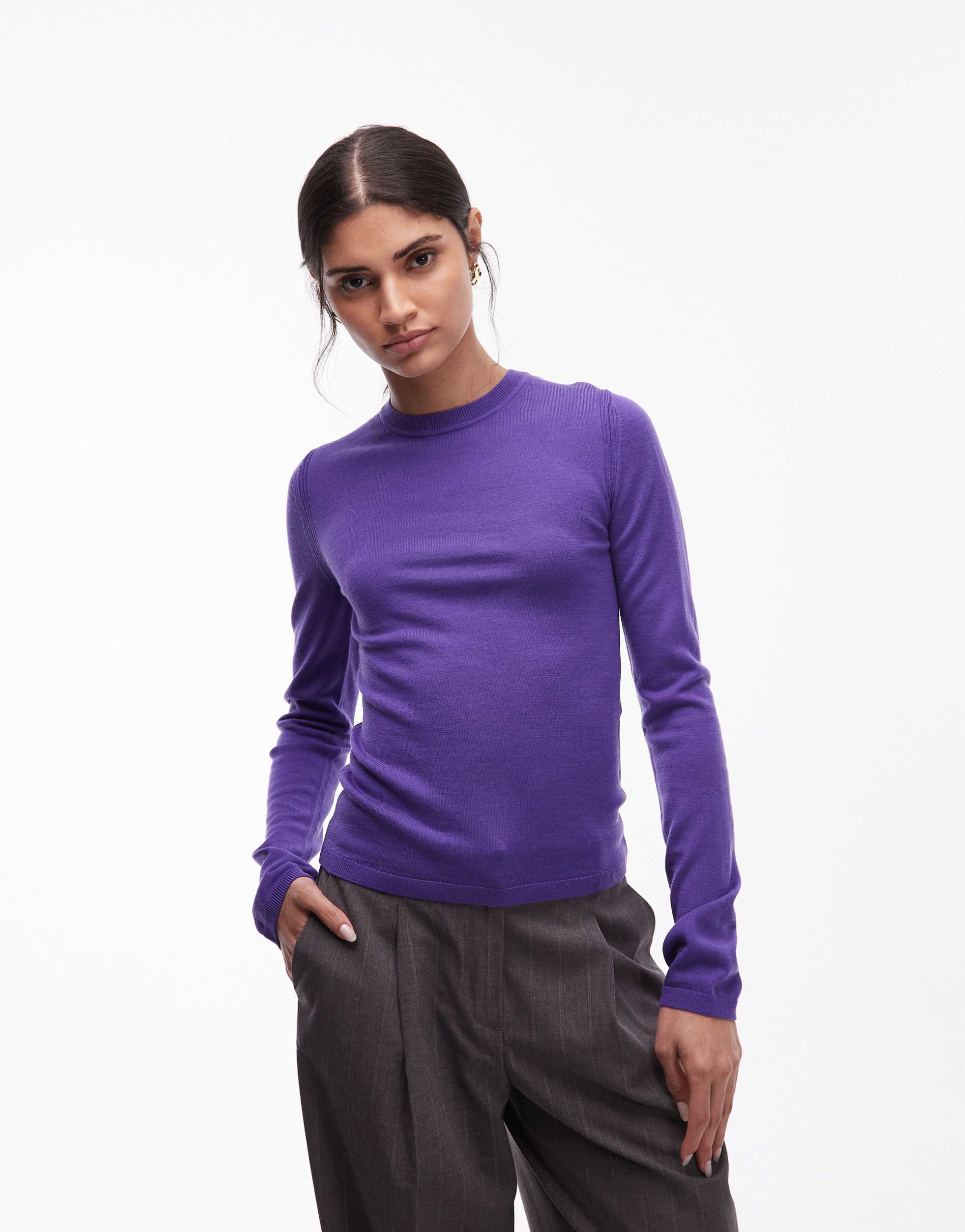 & other stories slim fit pure merino wool sweater in purple