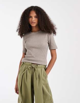 & Other Stories Slim Fit Ribbed T-shirt In Neutral
