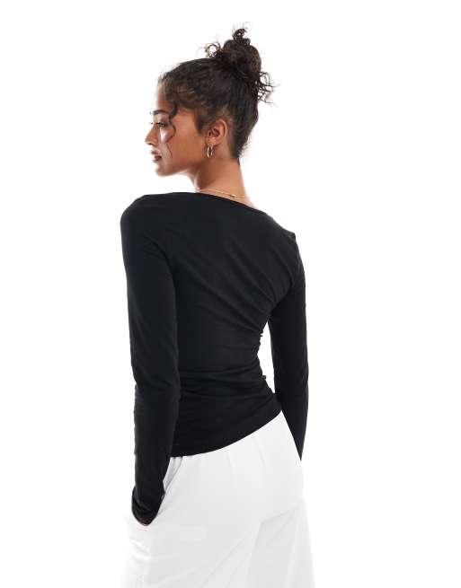 & Other Stories slim fit scoop neck long sleeve top in black, 2 of 4