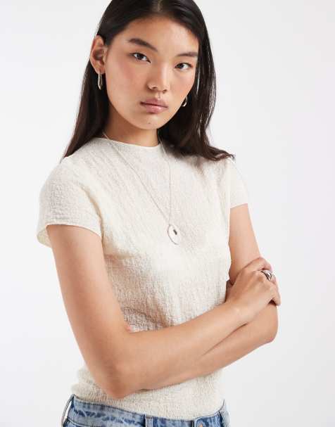 & Other Stories slim fit short sleeve high neck knit top in white - view 1