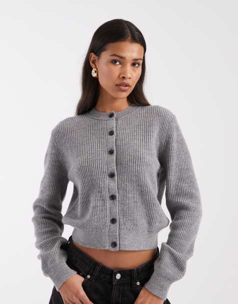 & Other Stories – Slim-Fit-Strickjacke aus Woll-Baumwollmix in meliertem Grau - view 1