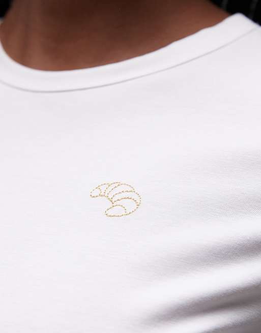 & Other Stories slim fit t-shirt in white with mini croissant embroidery, 2 of 4