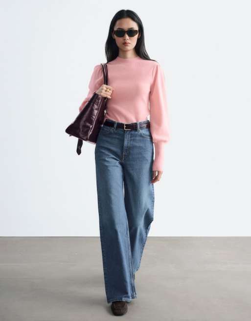 & Other Stories slim fit-top i uld med pufærmer i lyserosa, 2 af 4
