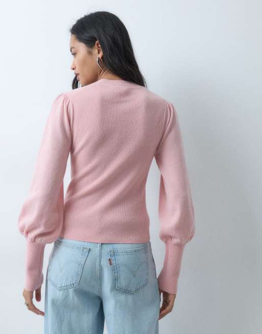 & Other Stories slim fit-top i uld med pufærmer i lyserosa, 5 af 5