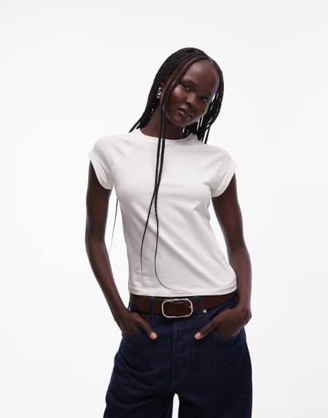 & Other Stories - Slim-fit top van jersey met ronde hals en kapmouwen in wit - view 1