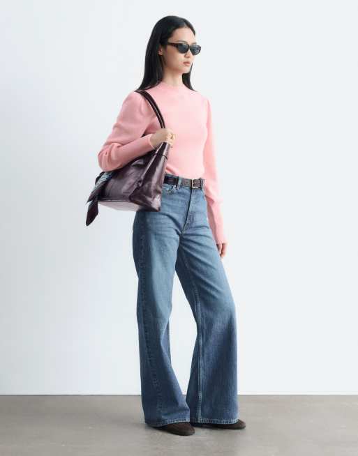 & Other Stories slim-fit top van wol met pofmouwen in lichtroze, 3 van 4