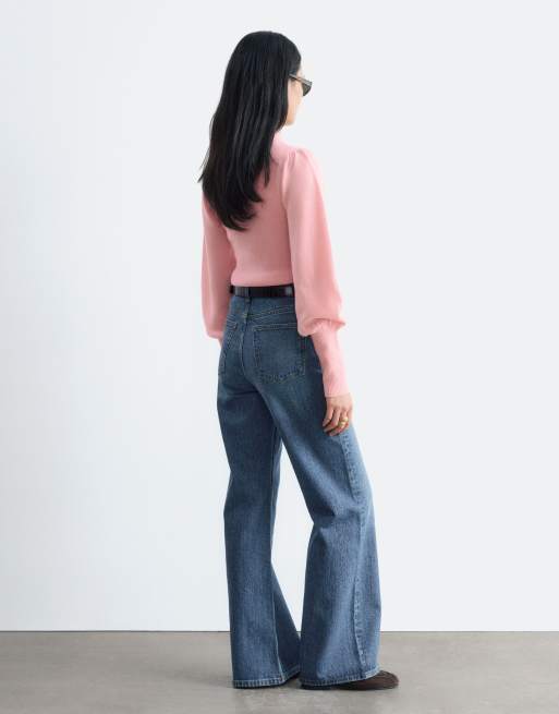 & Other Stories slim-fit top van wol met pofmouwen in lichtroze, 4 van 4