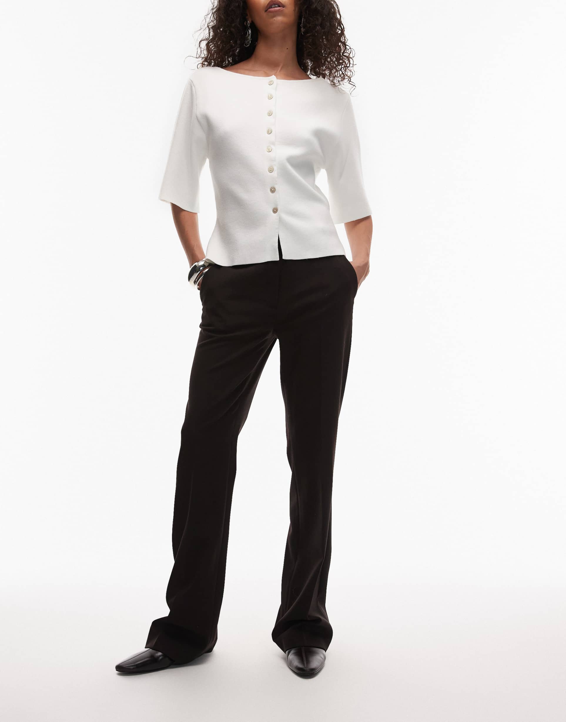 & other stories slim flare tailored pants in dark brown