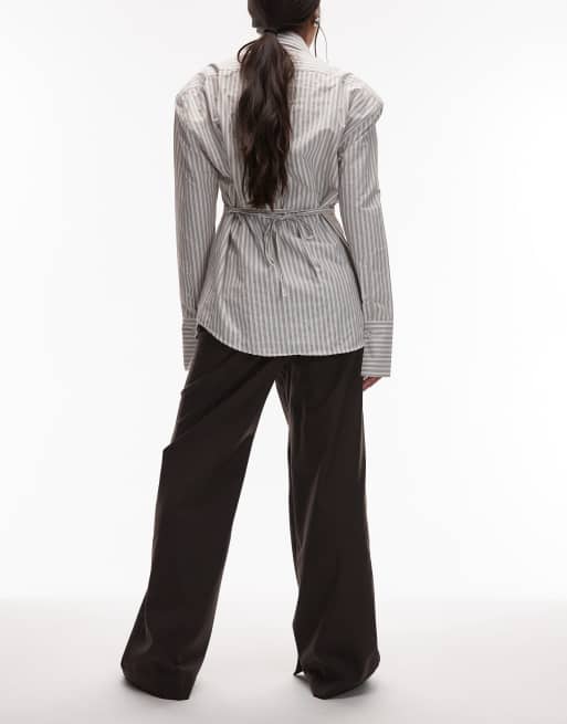 & Other Stories slim leg pants with elastic back waist in brown, 3 of 5