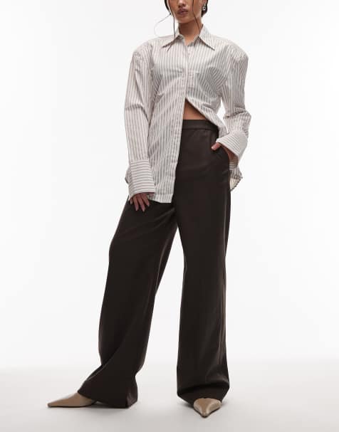 & Other Stories slim leg trousers with elastic back waist in brown - view 1