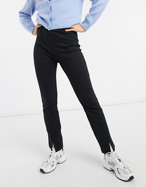 & Other Stories slim leg trousers with split front in black