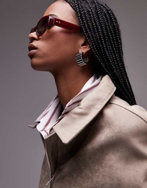 & Other Stories slim oval cat eye sunglasses in burgundy red, 3 of 3