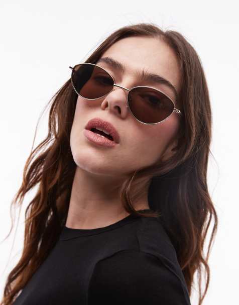 & Other Stories slim oval-frame cateye tinted lense metal frame in brown - view 1