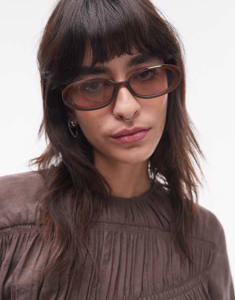& Other Stories slim oval-frame sunglasses in brown - view 1