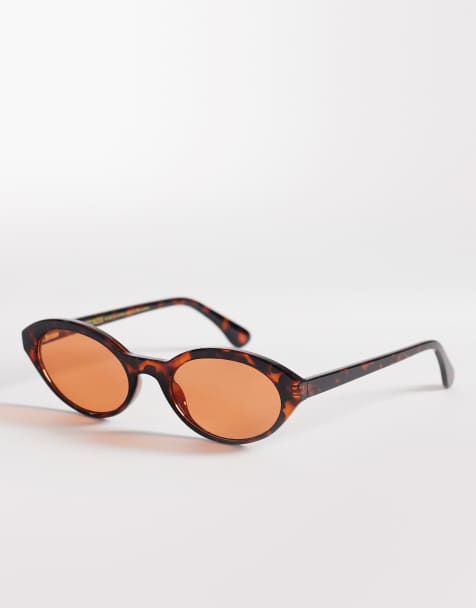 & Other Stories slim oval sunglasses in dark red tortoise with linen pouch case - view 1