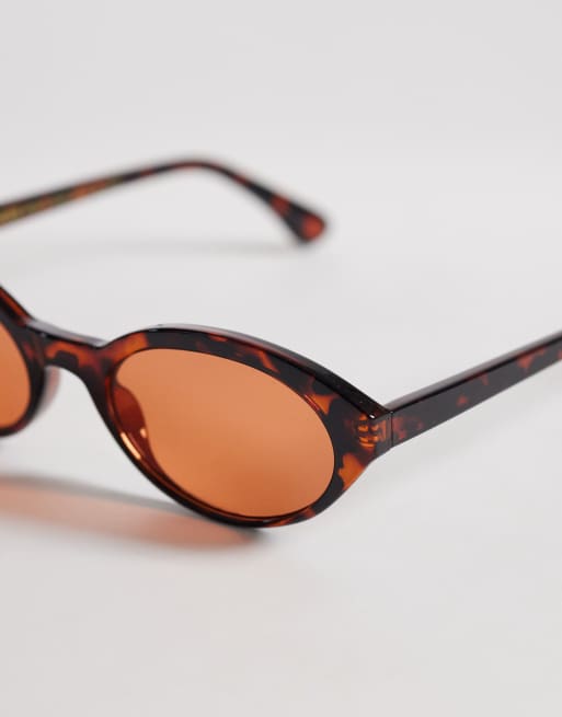 & Other Stories slim oval sunglasses in dark red tortoise with linen pouch case, 2 of 3