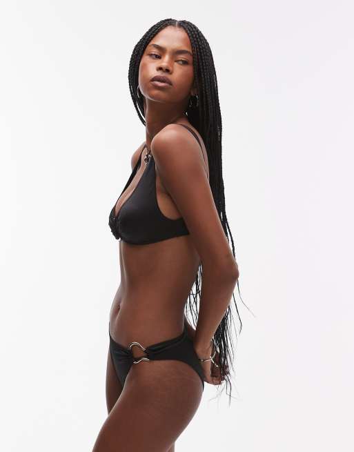 & Other Stories - Slip bikini a triangolo neri con dettaglio ad anello