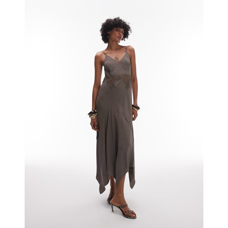 light brown slip dress & Other Stories with lace panel inserts and asymmetric hem in H&m