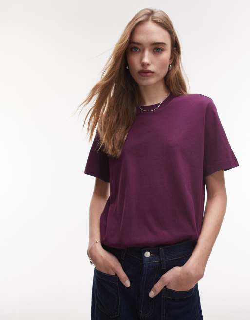& Other Stories – Śliwkowobordowy T-shirt o luźnym kroju z krótkim rękawem