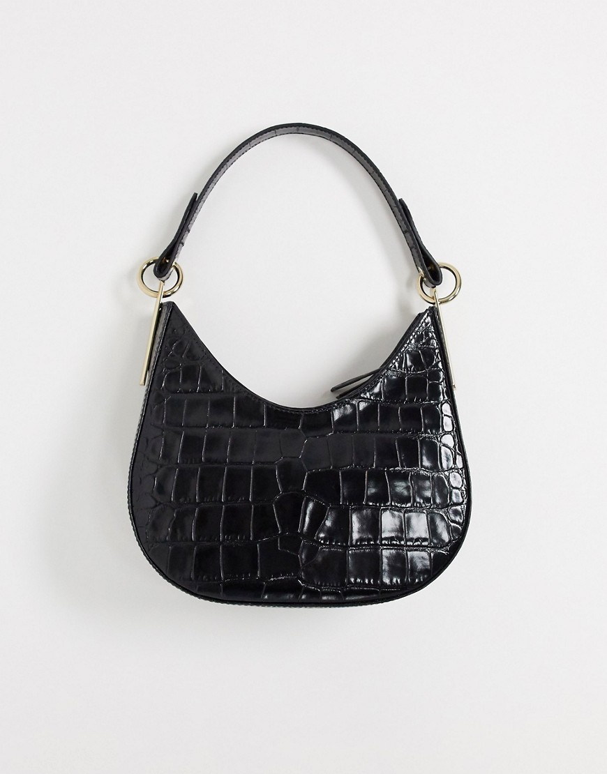 & Other Stories small baguette bag in black embossed croc leather
