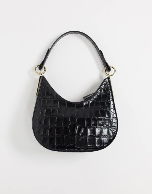 Other Stories small baguette bag in black embossed croc leather