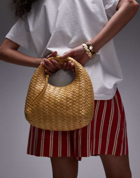& Other Stories small leather braided curve tote bag in yellow - view 1