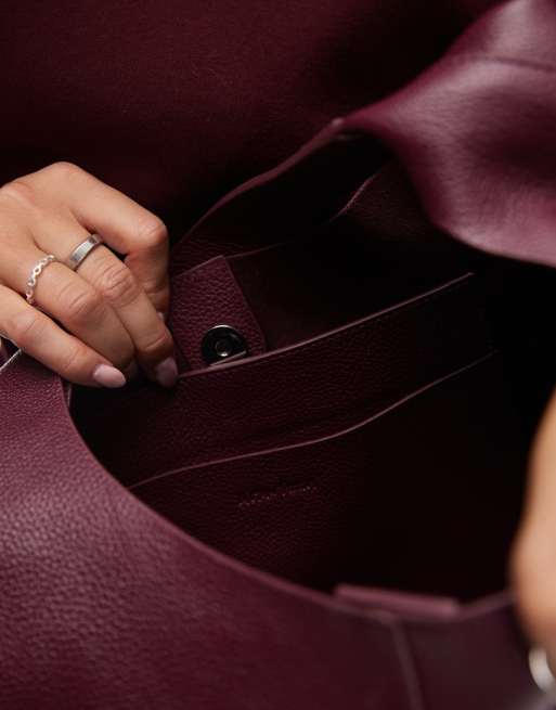 & Other Stories small leather tote bag in dark mulberry wine