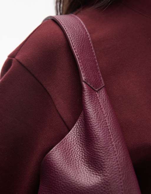 & Other Stories small leather tote bag in dark mulberry wine