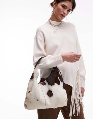 & Other Stories small leather tote bag in hairy brown cow print