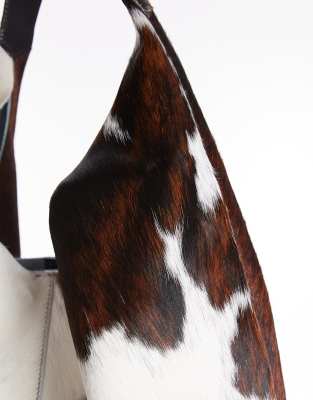 & Other Stories small leather tote bag in hairy brown cow print