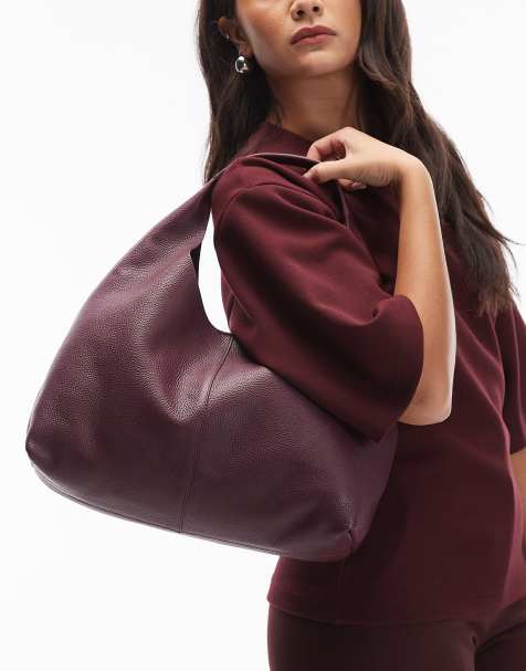 & Other Stories small real leather tote bag in dark mulberry wine - view 1