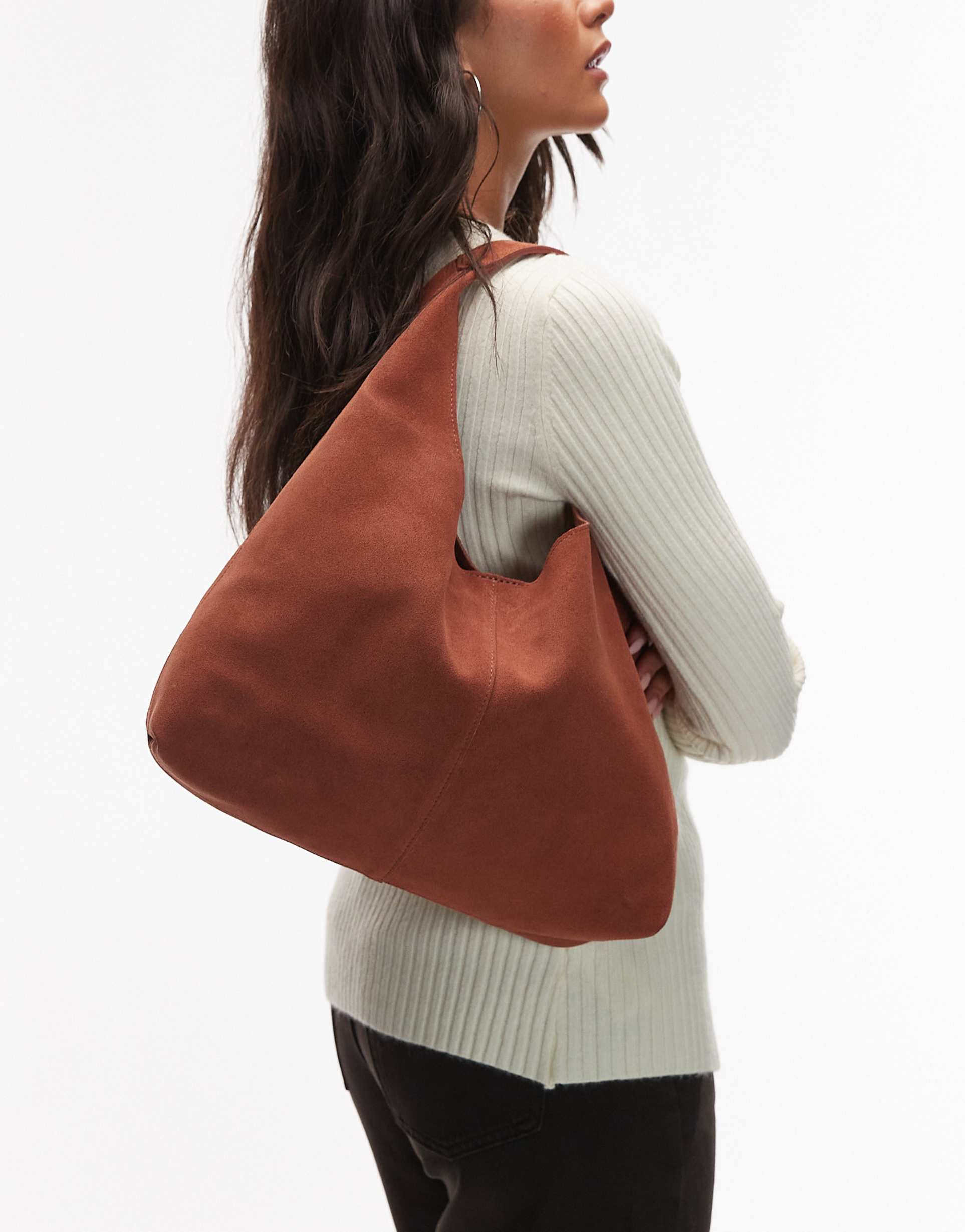 & other stories small suede tote bag in rust red
