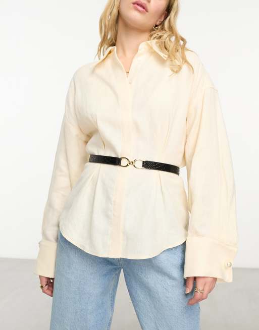 & Other Stories - Smalle leren riem met croc effect in zwart